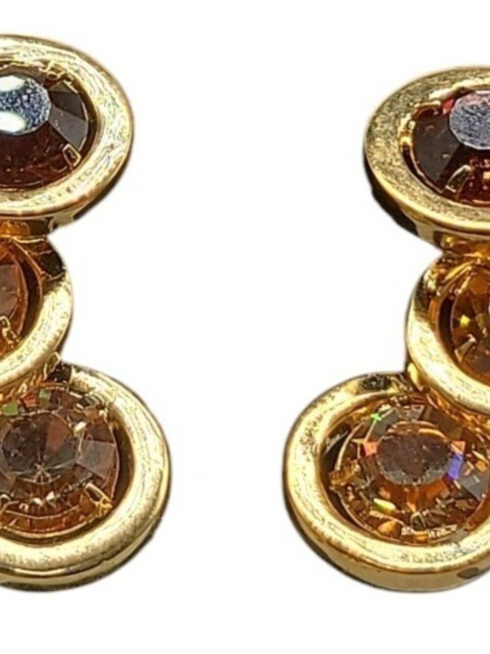 BH China Clip-On Earrings Amber & Brown Rhinestones Vintage Gold Tone - Picture 9 of 16